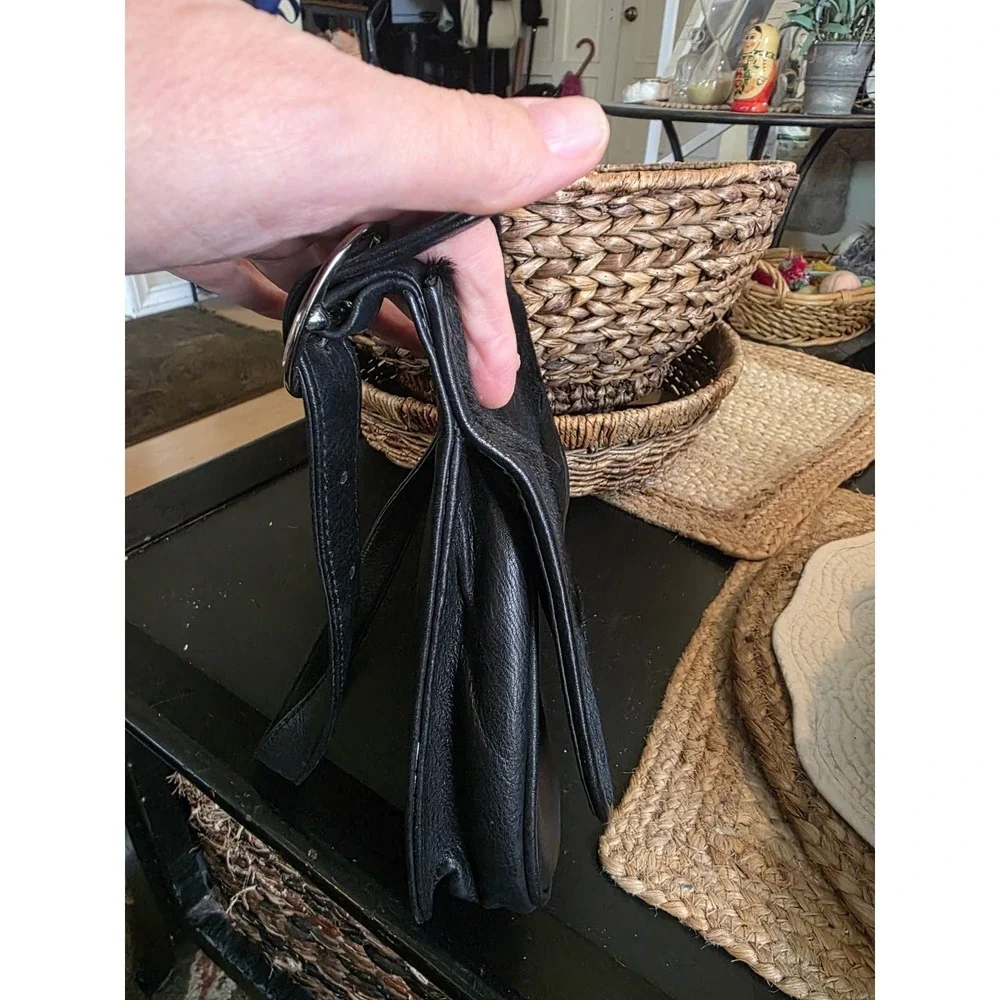 Isabella Fiore Black Haircalf Leather  Hobo Style Small Shoulder Bag Purse Y2K